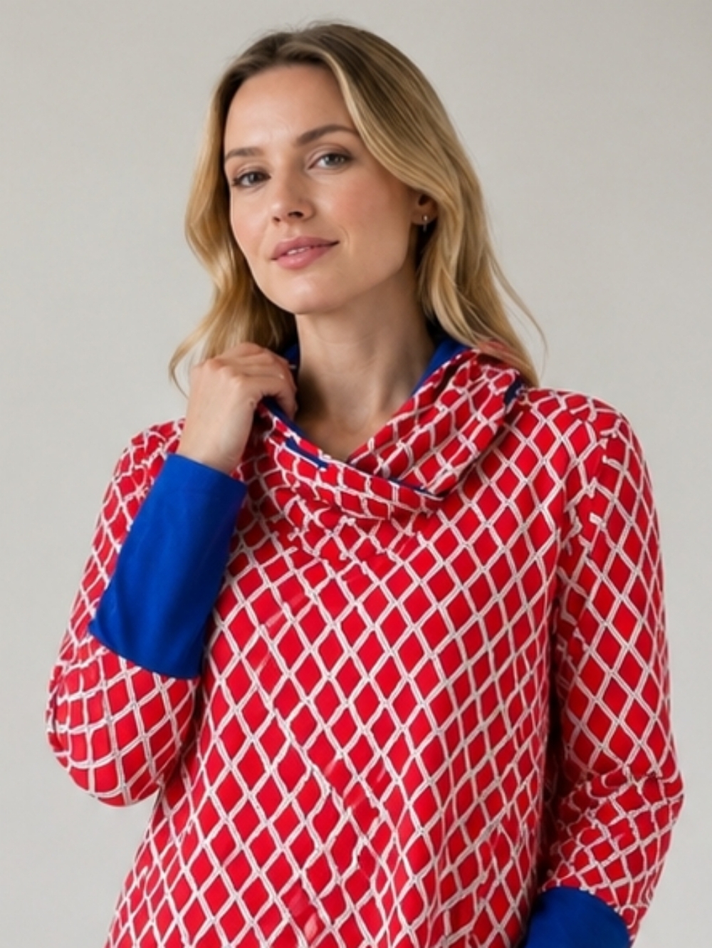 Misslook Red and Blue Long Hooded Sweatshirt. XL.
